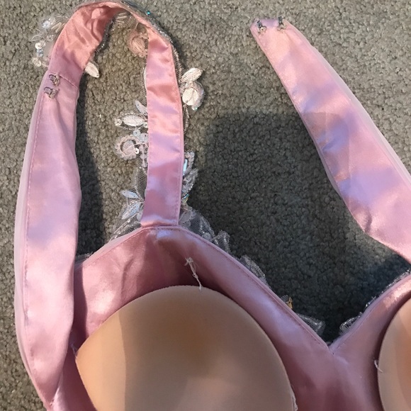 Long one headed shoulder pink prom dress - Picture 4 of 6